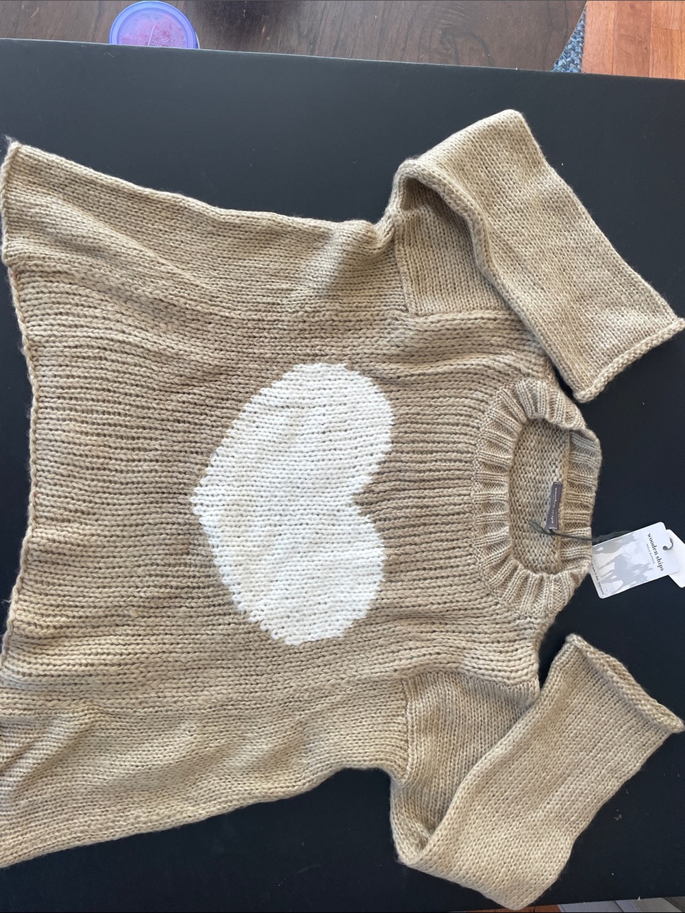 Wooden Ships Beige Knit Sweater with Cream Heart